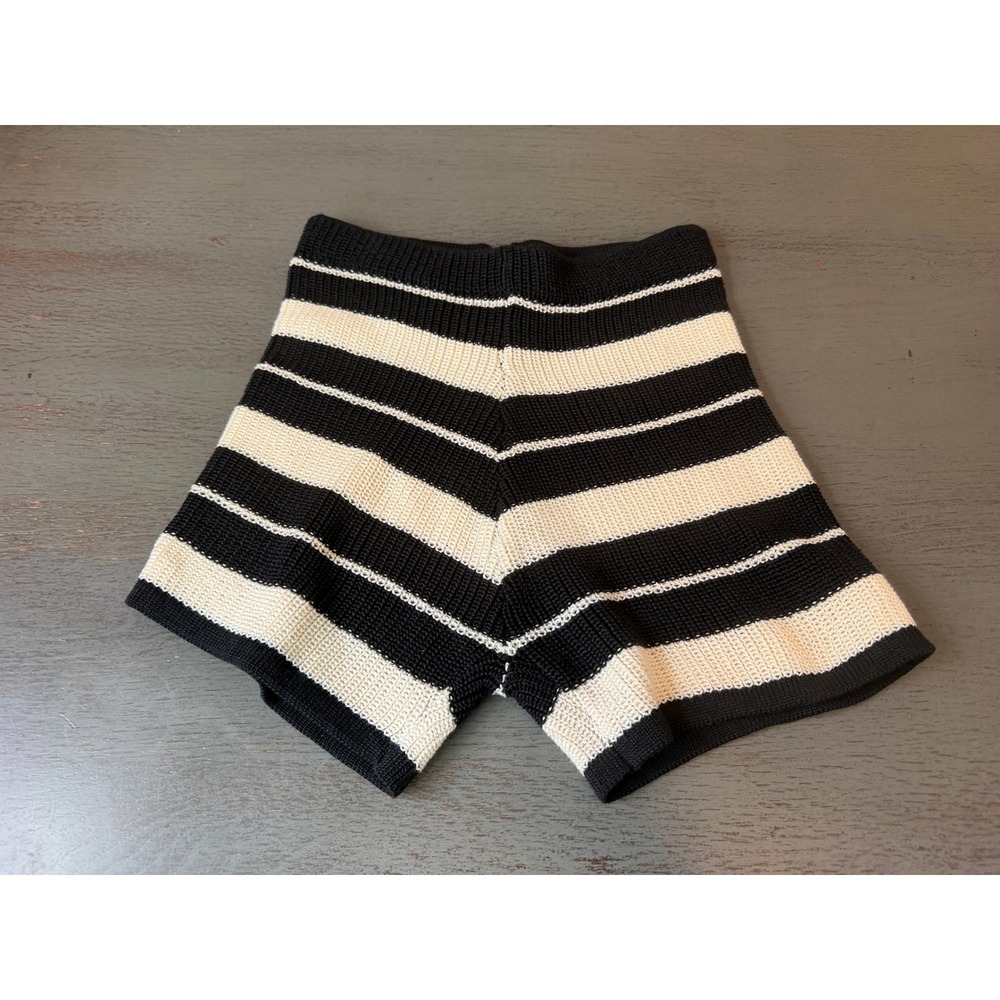 SHEIN Womens Black White Striped Knit High Waisted Shorts Size Small S 4